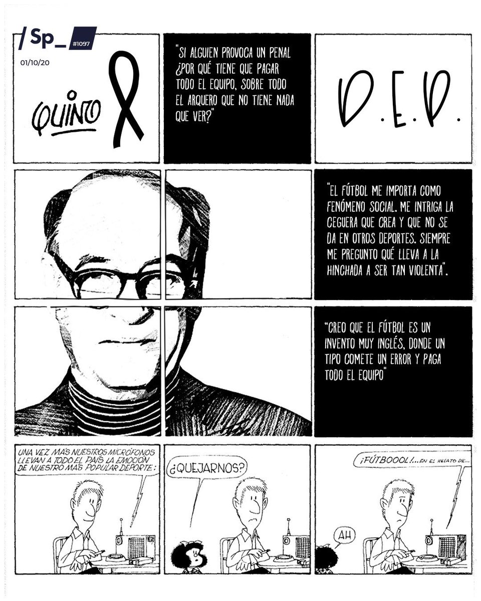SpheraSports's tweet photo. Falleció a los 88 años Don Joaquín Salvador Lavado, ‘Quino’, el humorista gráfico más internacional y más traducido del español. Tal vez a Mafalda, Guille, Felipe, Manolito, Susanita y Libertad les guste esta portada - homenaje. Descanse en paz, maestro. #portadasp_ #QuinoDEP https://t.co/CXQ05BTvsA