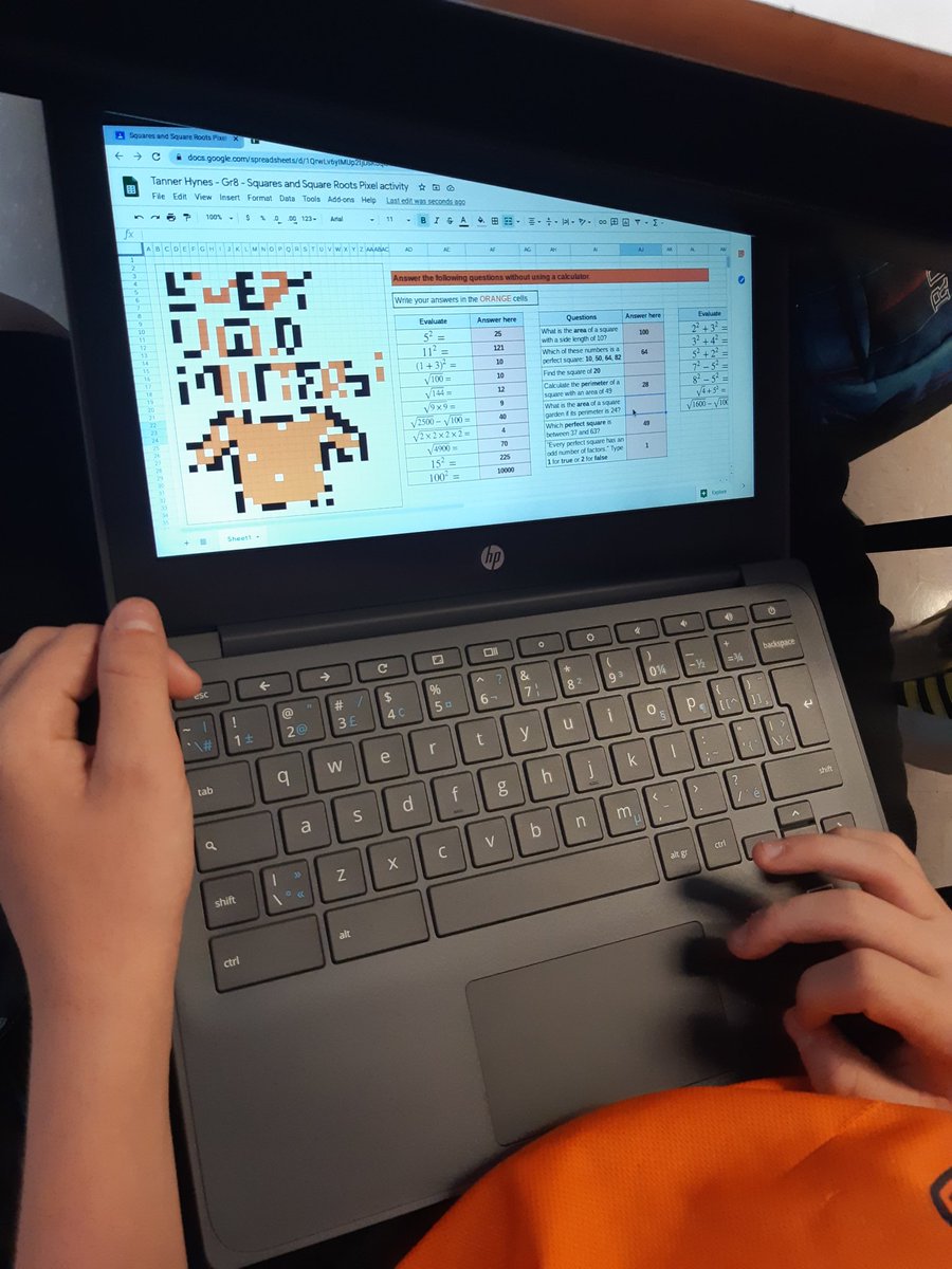 S_Achkar's tweet photo. Today, @MrWaddenRMS's grade 8s were practicing their understanding of Perfect Squares and Square Roots @RmsMiddle #HRCEmath #OrangeShirtDay2020 #EveryChildMatters https://t.co/x9OjWhYG2C