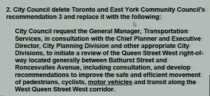 Councillor Stephen Holyday moves to include that the review of Queen Street also look at the efficient movement of cars.