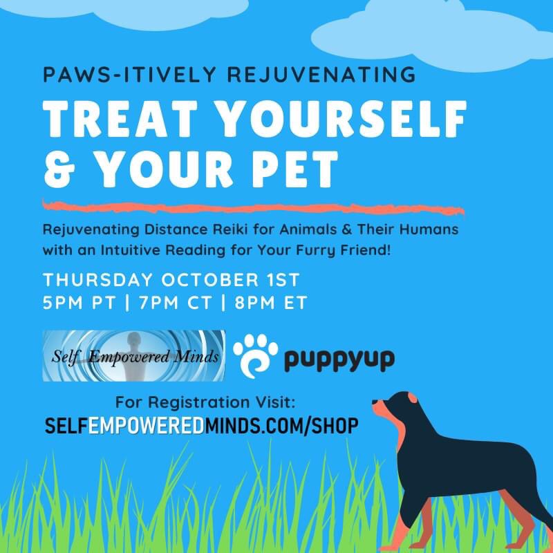 PuppyUpHouston's tweet photo. TOMORROW! Paws-tively Rejuvenating!  Treat yourself and your pet to a replenishing distant reiki session for animals and their humans with an intuitive reading for your furry pal.  Thursday, October 1 at 8pm EST.   This webinar is exclusive PuppyUp.
https://t.co/p0BsxHN4R2... https://t.co/7NrCKRt862