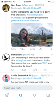 Gen_toop's tweet photo. Hey @JudithCollinsMP here we are again, why don't you pop down for a plant-based hot chocolate. Would love to hear how the @NZNationalParty is going to deal with #TooManyCows. #ClimateCrisis. @_chloeswarbrick https://t.co/ydTWHyXZL4