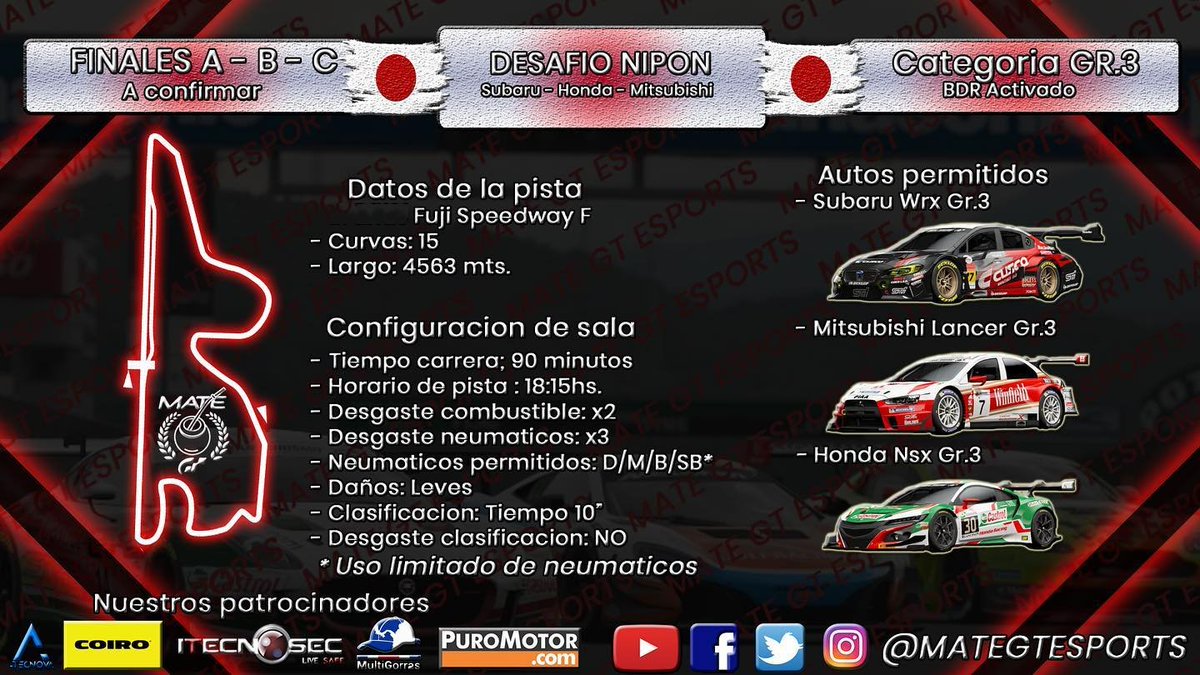 señores ya se encuentran los resultados finales del SLC Grand Tour, las finales se correrán la semana siguiente
Final C - Miércoles 7/10 a las 22.00
Final B - Jueves 8/10 a las 22.00
Final A - Viernes 9/10 a las 22.00
Todas las finales serán transmitidas.