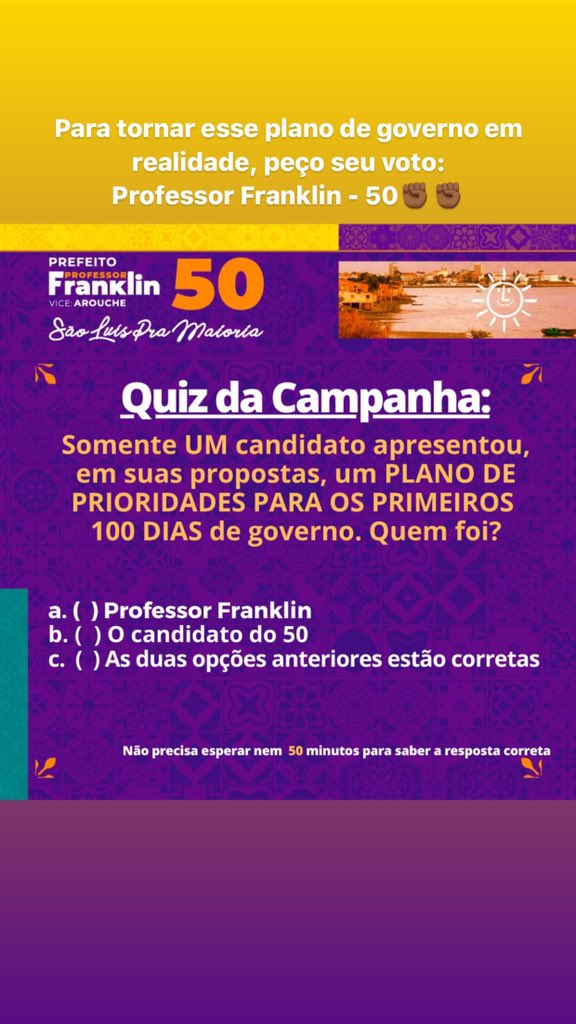 oifranklin's tweet photo. Nossa candidatura foi a única que apresentou as prioridades para os primeiros 100 dias de governo, com foco na geração de emprego, na saúde, no passe livre e no congresso municipal da educação
#SãoLuísPraMaioria
#ProfessorFranklin
#melhorprograma
#MelhoresPropostas
#Psol50
#F50 https://t.co/JuiRTsyJvR