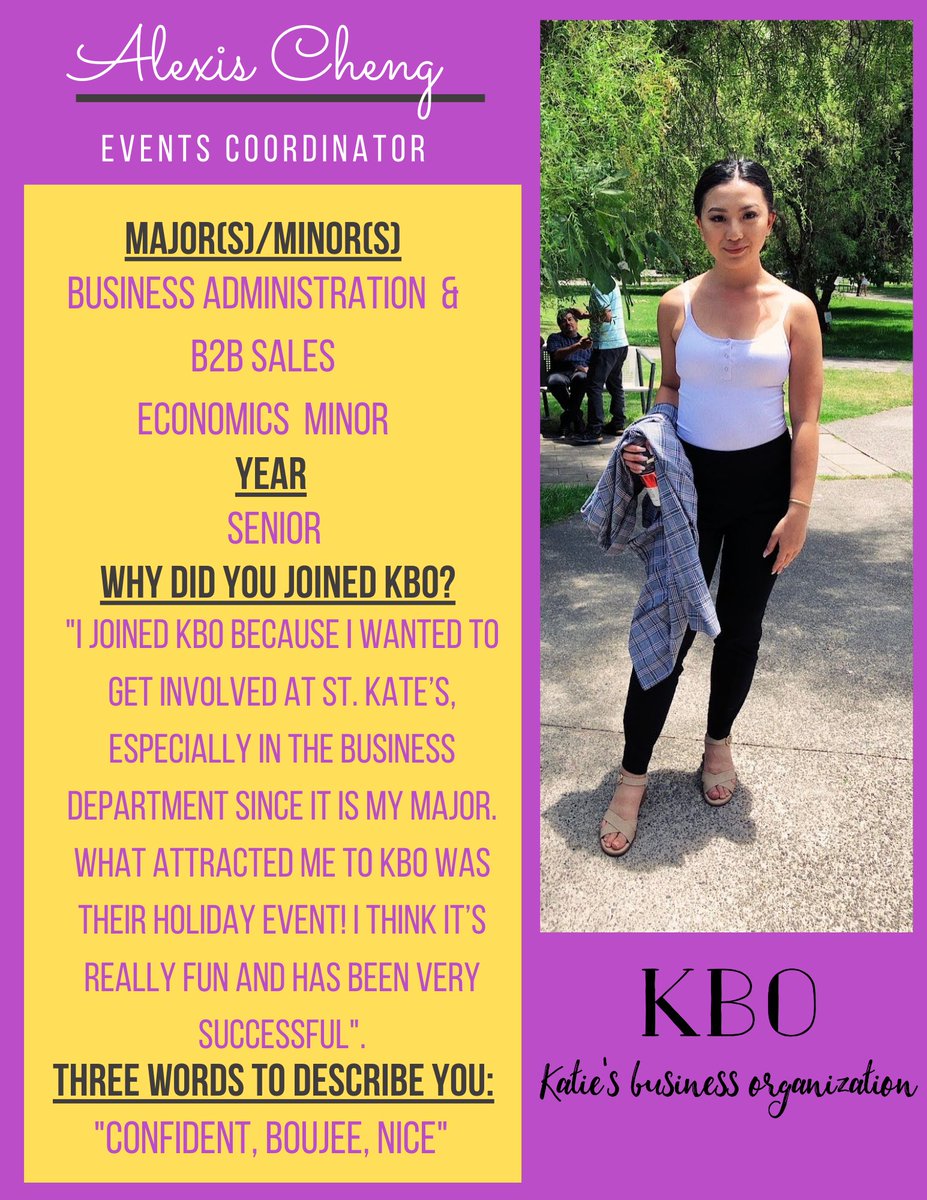 kboscu's tweet image. Happy Wednesday! Today we met, Alexis Cheng! Her information all about her.