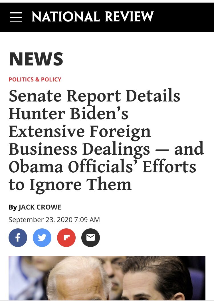 There was a full investigation by a Senate committee that unearthed plenty of bad, potentially illegal behavior from Hunter where he traded in on his family name to derive financial benefit from hostile foreign governments. Even  @CNN’s  @JohnKingCNN said so. That’s wrong.