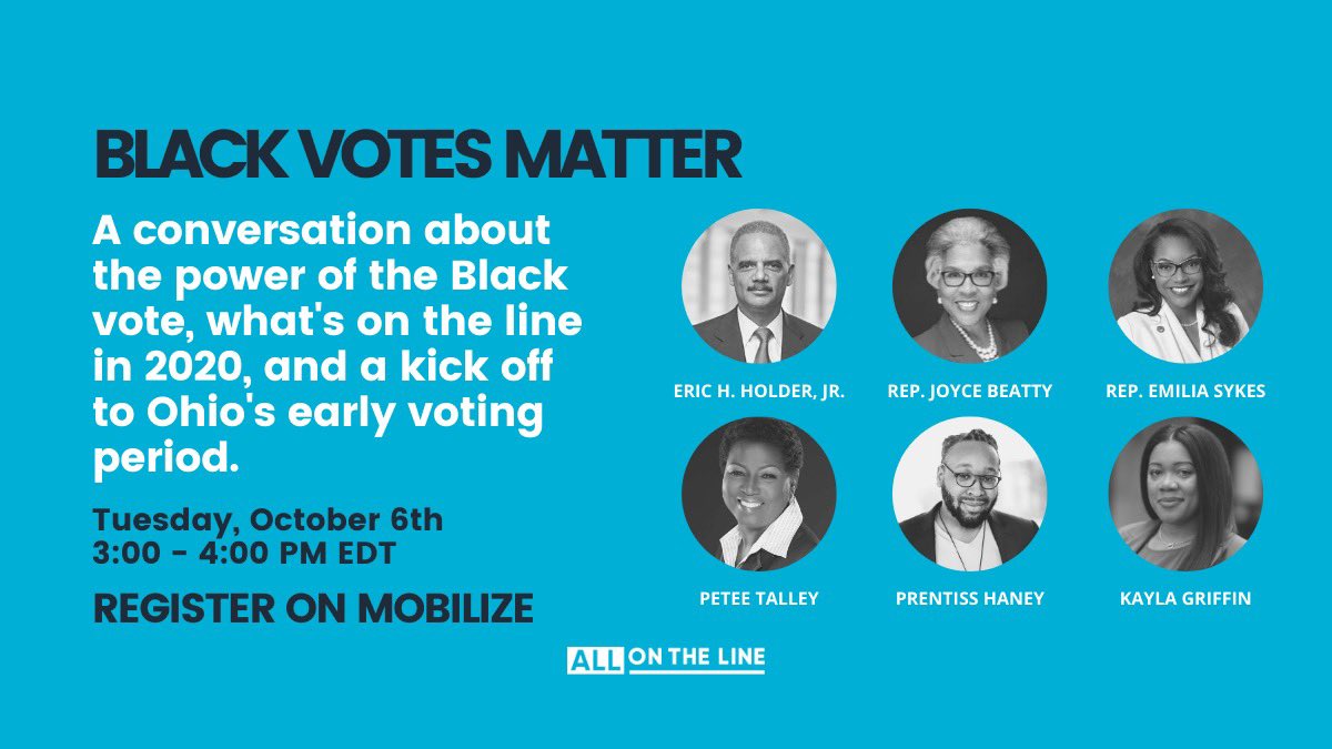 All On The Line OH (@allontheline_oh) on Twitter photo Post-debate recovery tips:
✅Triple check your voter registration
📬🗳Make your vote plan
🙋♀️🙋♂️🙋Register for our upcoming Black Votes Matter event with <a href="/EricHolder/">Eric Holder</a> <a href="/JoyceBeatty/">Joyce Beatty</a> <a href="/EmiliaSykesOH/">Emilia Sykes</a> & leaders from <a href="/OHorganizing/">Ohio Organizing Collaborative</a> <a href="/VotingIsLocal/">All Voting is Local</a> & <a href="/OhioUnity/">Ohio Unity Coalition</a>
➡️ mobilize.us/allonthelineoh… Post-debate recovery tips:
✅Triple check your voter registration
📬🗳Make your vote plan
🙋♀️🙋♂️🙋Register for our upcoming Black Votes Matter event with <a href="/EricHolder/">Eric Holder</a> <a href="/JoyceBeatty/">Joyce Beatty</a> <a href="/EmiliaSykesOH/">Emilia Sykes</a> & leaders from <a href="/OHorganizing/">Ohio Organizing Collaborative</a> <a href="/VotingIsLocal/">All Voting is Local</a> & <a href="/OhioUnity/">Ohio Unity Coalition</a>
➡️ mobilize.us/allonthelineoh…