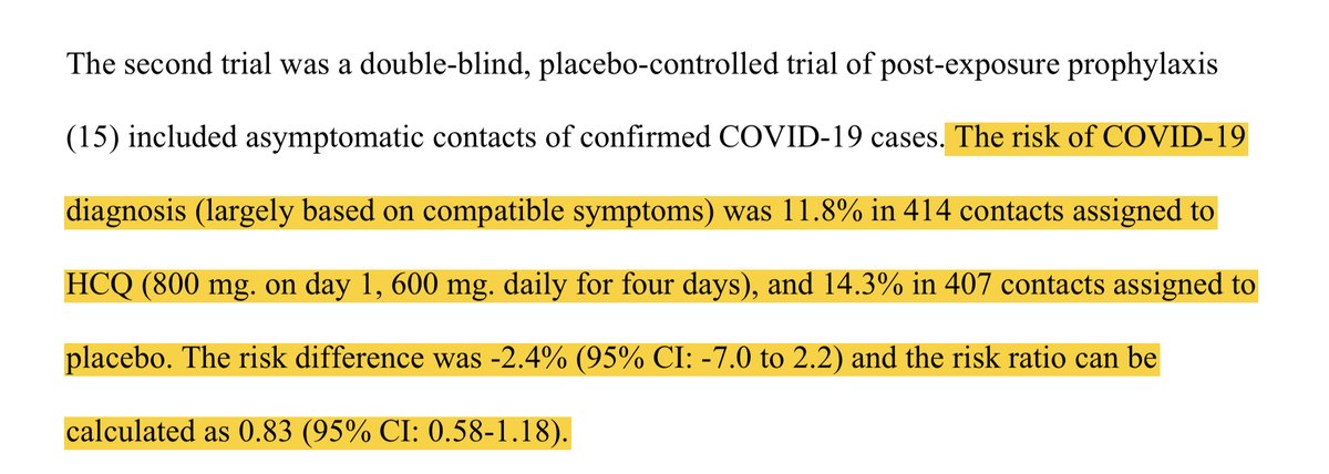 We will start w/ Boulware post-exposure prophy which is listed as an RR of 0.83 in the meta. As we have discussed before, the difference in PCR confirmed or probable SARS CoV-2 was completely driven by patients that did not receive HCQ. Thus, HCQ clearly didn’t impact this
