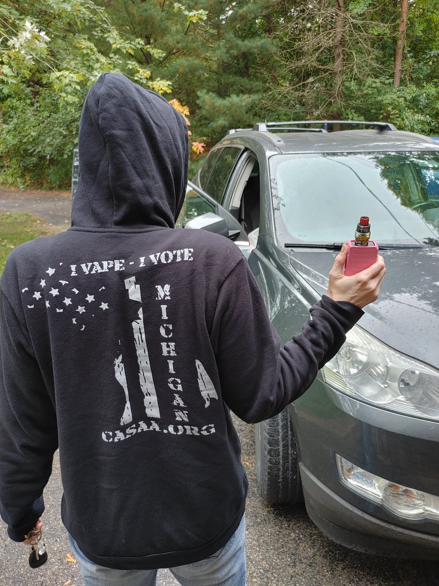 BethLLAdvocate's tweet photo. @CASAAmedia Got myself a stylin' hoodie in Michigan!  It is excellent quality.  I'm proud to wear it.  Thanks for all you do.  #IVapeIVote https://t.co/m92XnCkD52