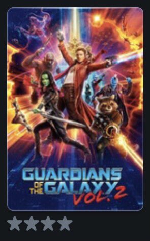 Guardians of the galaxy 2 = 4 stars
