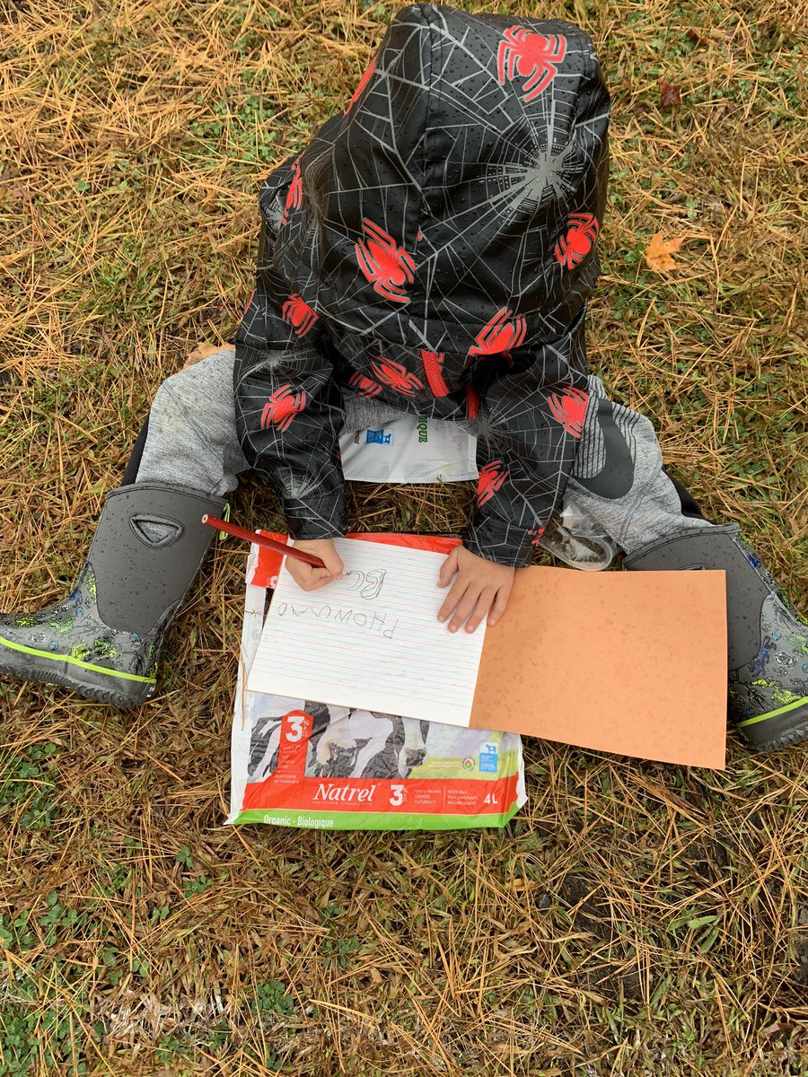 Ms_Ostrom's tweet photo. This clever fox took out two sit mats, one for his book to write on and one to sit on! #problemsolving in the rain!  It was a wet morning but we made the most of it! @StPhilipOCSB https://t.co/LskowBwoVj