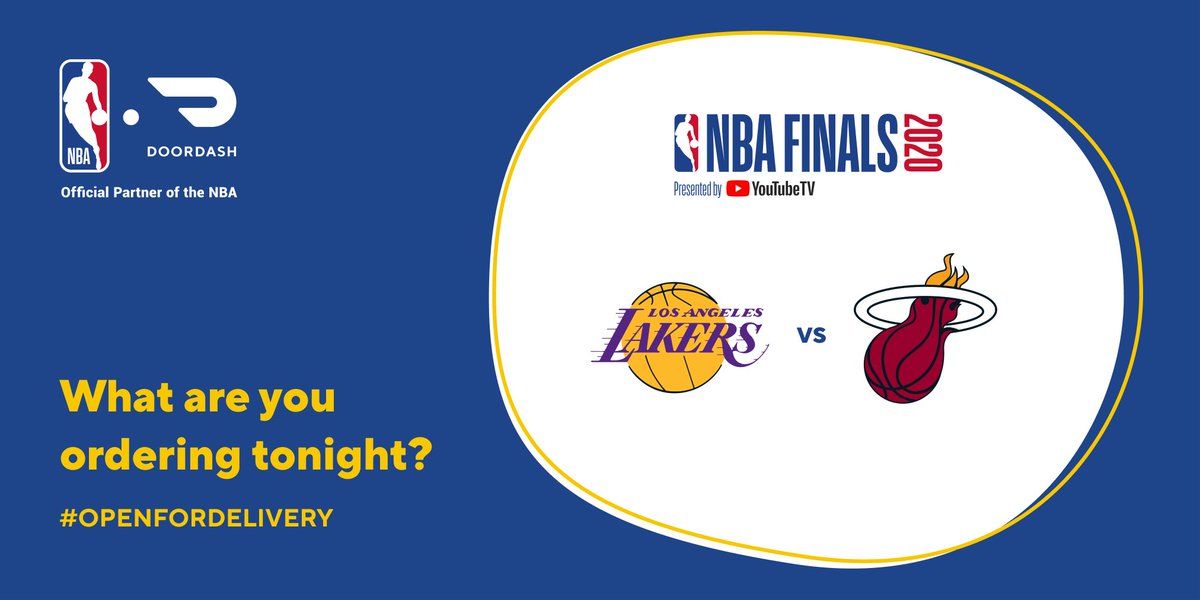 DoorDash's tweet image. The #NBAFinals begin tonight at 9pm ET on @ABCNetwork! What&apos;s your go-to game night food? 🍕🍔🌮🏀 #OpenForDelivery