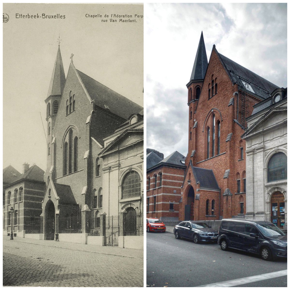 Some buildings get to survive in Brussels. Les Dames l'Adoration Perpétuelle were expropriated in 1907 from rue des Sols, under rue Ravenstein, and built a replica of their 1745 chapel in rue Van Maerlant. The original wasn't demolished till 1955, so there were two of them.