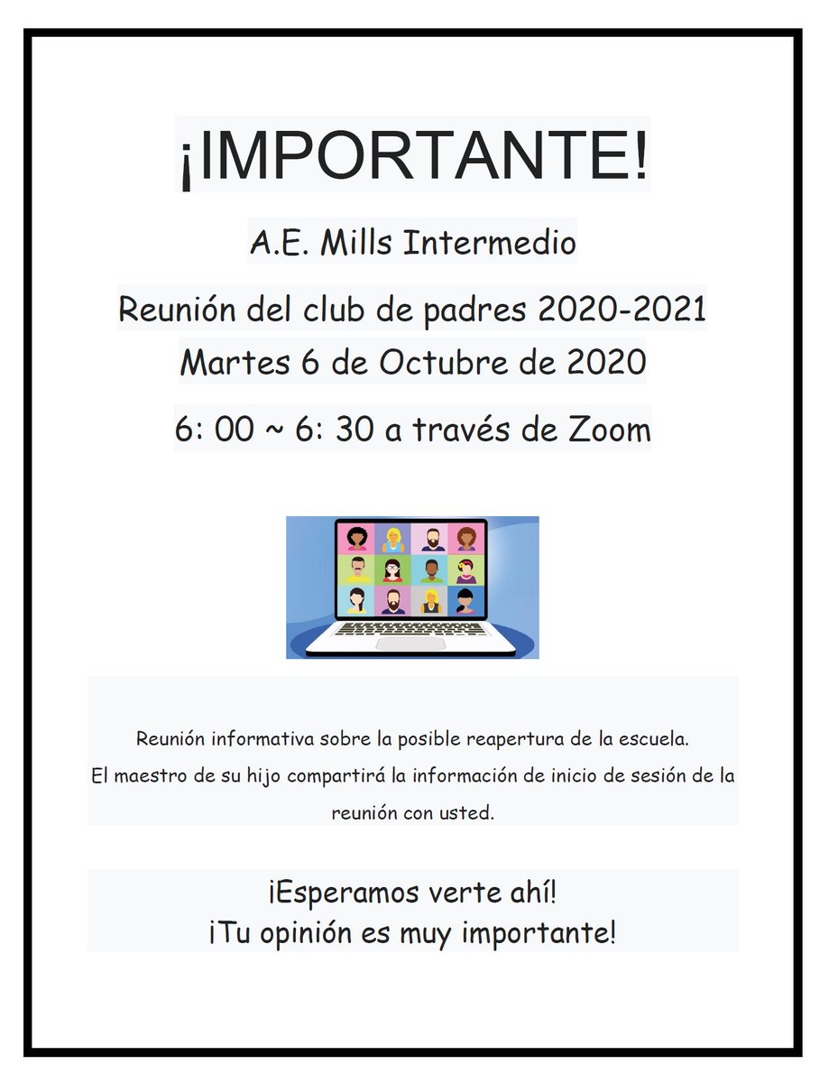 millsinter's tweet image. Mills Hawks Parents - please join us for an important Parent Club Meeting next Tuesday, October 6th at 6:00 pm on ZOOM.  Your child's teacher will be giving out the link to the ZOOM meeting. Discussing possible school reopening and need your input. #fldusd #millsinter #supfreitas