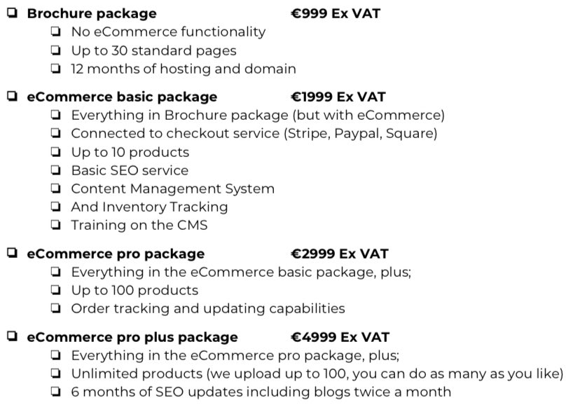 TrueViewIE's tweet image. Our new standard package rates:
#Webdesign #TradingOnlineVoucher #LEO #Grant #ecommerce 

Check out: tvd.ie/TrueView-digit…