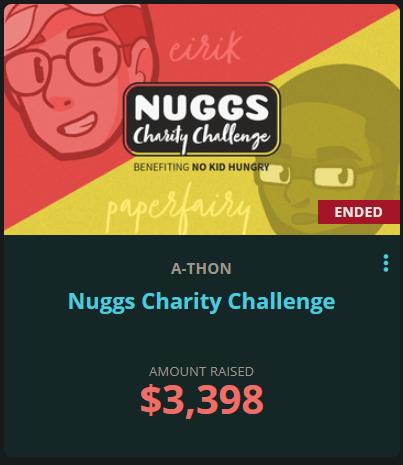 paperfairy's tweet photo. 🍗 NUGGS CHARITY CHALLENGE FINAL UPDATE🍗

🙏🏿Original Goal: $1200
💰 Final Amount Raised: $3398
💹 We raised 238% of our original goal!

Thanks so much everybody for your love and support! HUGE thanks to the amazing team that helped make this happen.

Please like🤎&amp; share🔁!

1/ https://t.co/y54EdPRY8F