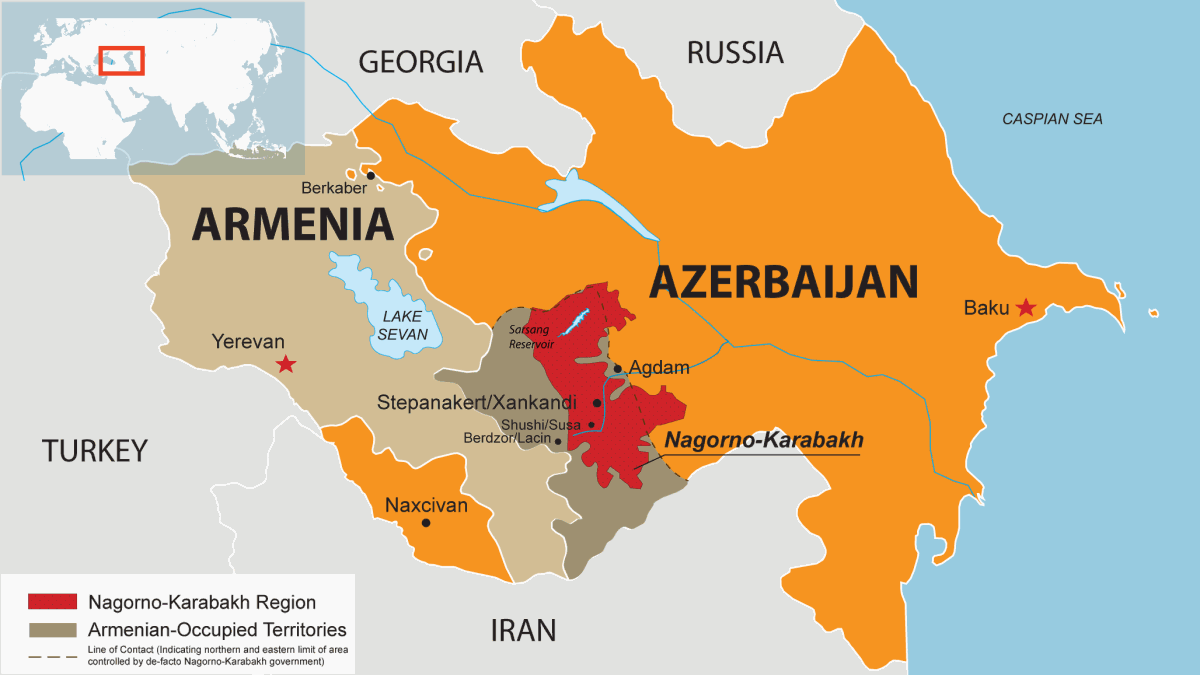Before we go into the conflict, have a look at this map of Transcaucasia or South Caucasia where this is happening. The center of conflict is Nagorno Karabakh Region which is legally with Azerbaijan but occupied by Armenia at present