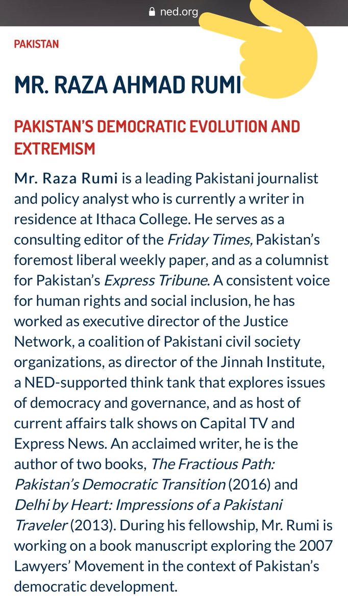 For any professional publication such a huge claim in a report by any professional journalist would have to thoroughly vetted & confirmed from multiple sources before publication.But Naya Daur’s founding edition is Raza Rumi himself a NED (CIA) paid “journalism expert.”/6