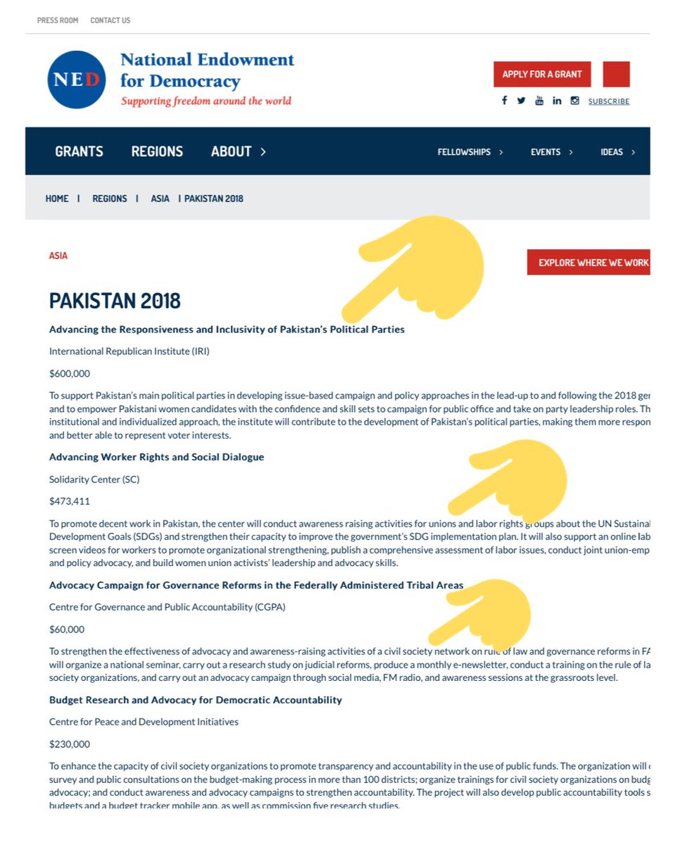 Around same time in 2018 NED was pouring mil of $$ into targeted groups in Pakistan eg:1-Political Parties2-Union & Labor orgs3-Civil Society Groups in FATA4-Data Journalism, investigative reportingHow can US govt funded NED fund these groups in Pakistan ethically?/24