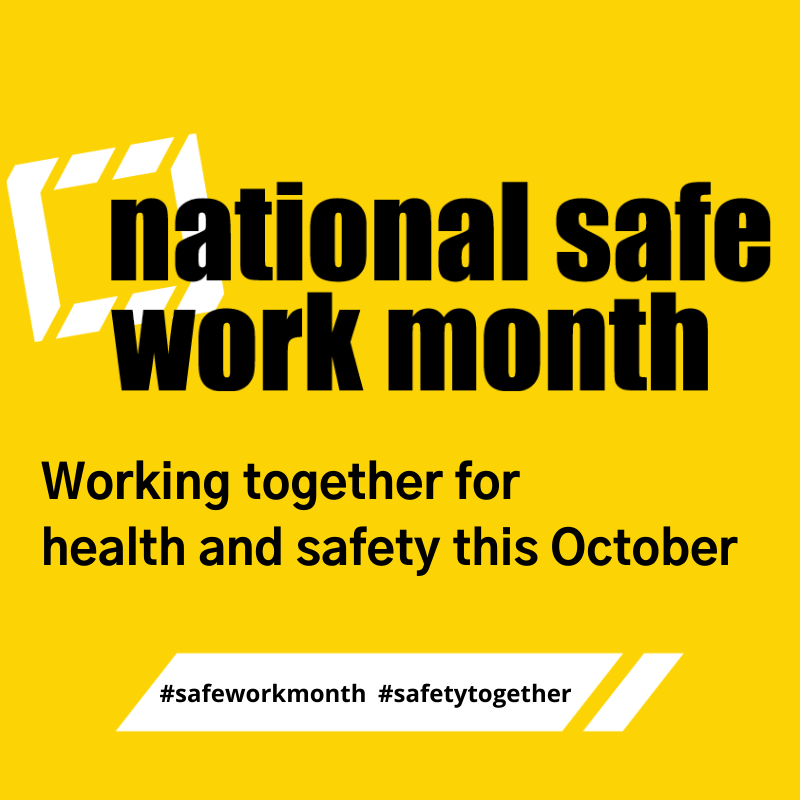 It's National Safe Work Month! A time to focus on improving safety &amp; health in the workplace. No one should be unsafe at work &amp; no injury or death is acceptable. Together we can make a difference. Follow us for webinars, resources &amp; info. 
#WHS #safeworkmonth #safetytogether
