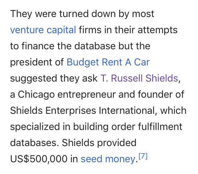 Navteq’s main/initial investor, T. Russell Shields of SEI, provided seed money of $500K: “(Karlin and Collins) were turned down by most venture capital firms…”