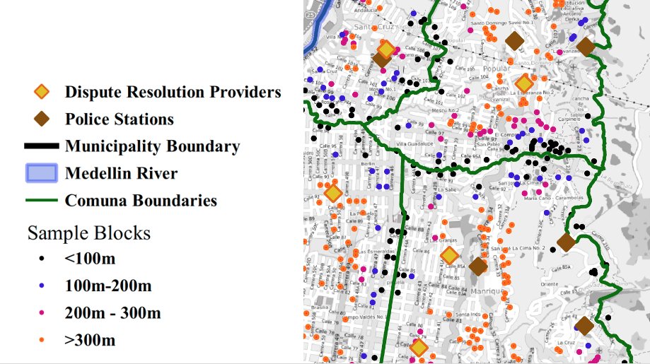 So we first look at a border discontinuity, looking at what happens to state and combo governance levels on your block when you cross a border to a nearly identical block, and your proximity to your police and municipal headquarters drops by 500m.