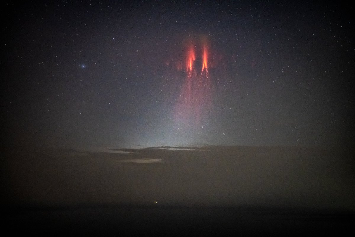 suarezphoto's tweet photo. Lors de l'orage du 10/09 à 23h55 sur la Corse, depuis Gênes (300kms), j'ai pu capturer un Ghost (Green emissions from excited Oxygen in Sprite Tops), un phénomène rare découvert et décrit par 
@PecosHank en 2019. Les scientifiques n'ont pas encore d'explication. #stormHour https://t.co/biCpxK1Abs