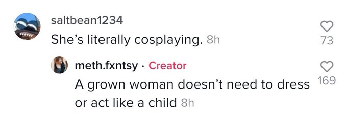 If anyone is blocked by the person I qrted, it's a tiktok of a woman putting on makeup to cosplay Vanellope from Wreck-it Ralph and another woman responding to that with "if you don't have a problem with that, you're definitely a pedophile." She also made this comment