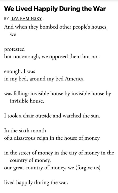 Do you ever read something and then just need to lie down for a while?

We Lived Happily During the War by Ilya Kaminsky.