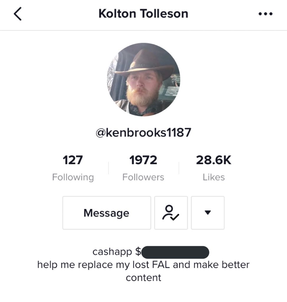 So what can you do about it? Well, Kolton has linked his cashapp to his TikTok and claims it’s the main reason he can afford to travel around and police people with a long gun and full kit.