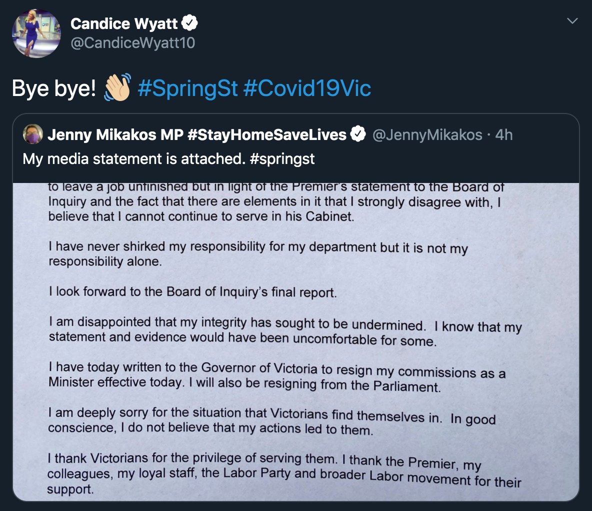 Back to Jenny Mikakos - remember this victory lap by  @CandiceWyatt10? To Candice's credit, she deleted it, but it was a poignant reminder that news is harsh and partisan across the spectrum.
