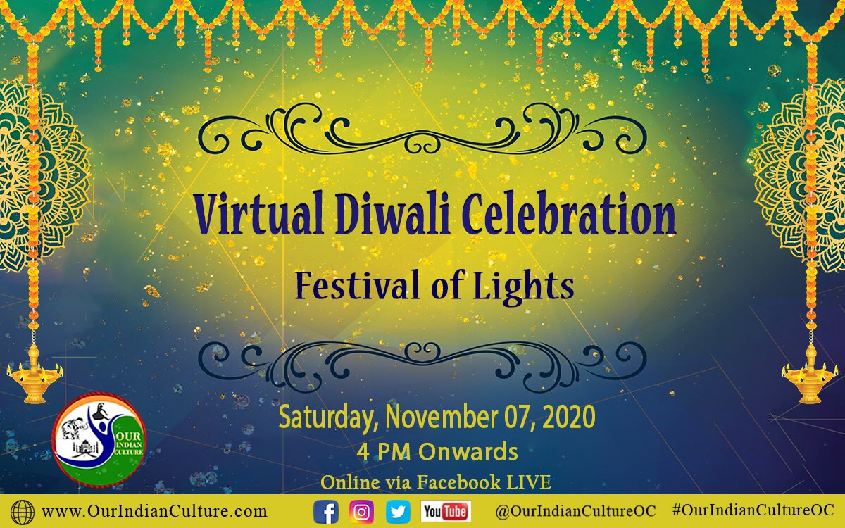 🎇This year's Diwali Celebration will be held virtually, on November 07, 2020, at 4 PM PST, via Facebook LIVE!
.
#OurIndianCulture #OrangeCounty  #Diwali #FestivalofLights    #Deepavali #Kathak  #Bharatanatyam  #Bhangra  #IncredibleIndia #AuthenticIndian  #Ayodhya #SupportLocal