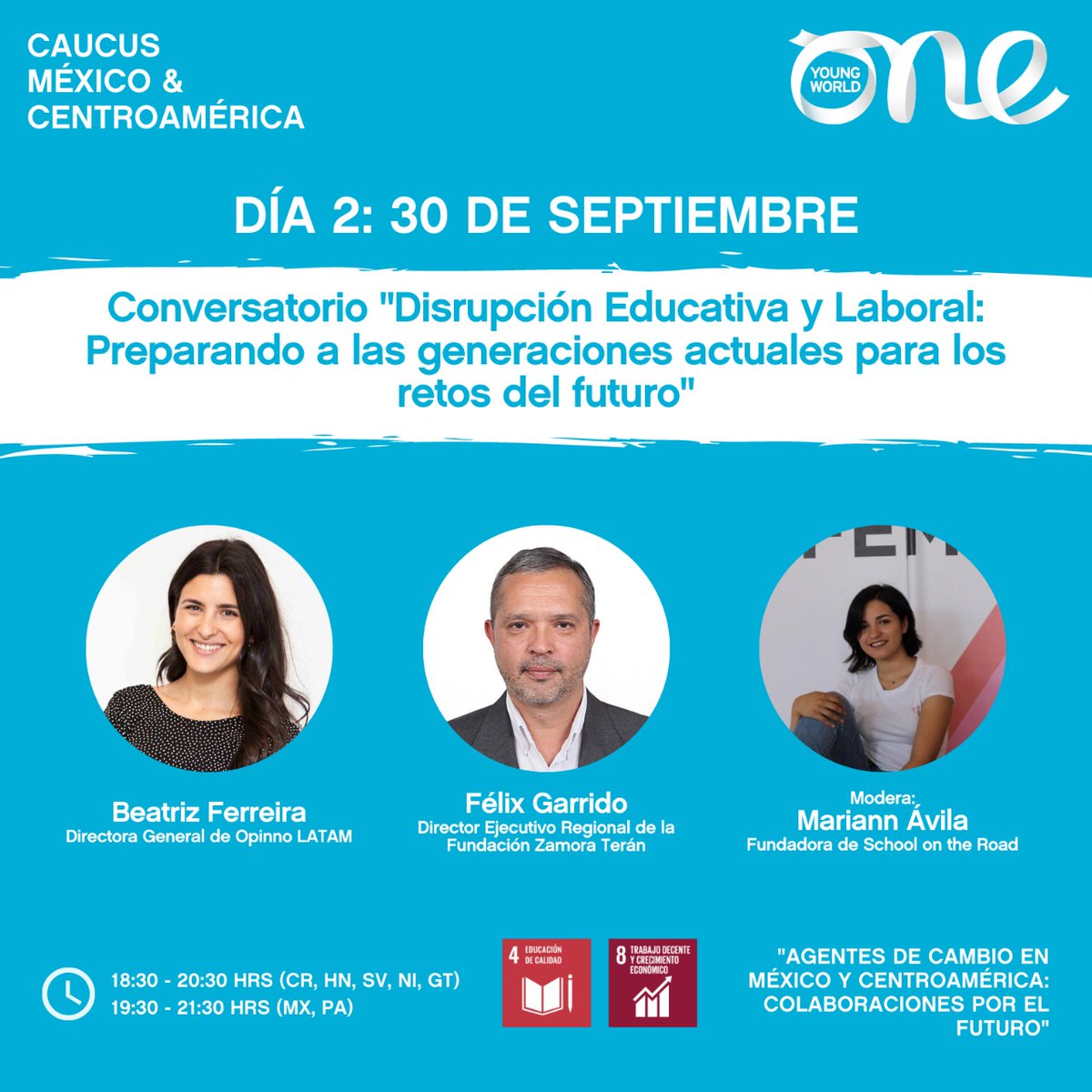 Hoy decimos presentes en el conversatorio CAUCUS REGIONAL MÉXICO Y CENTROAMÉRICA

"Disrupción Educativa y Laboral: Preparando a las
generaciones actuales para los retos del futuro"

#FZTeam