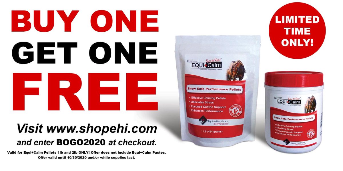 EHI_US's tweet photo. ❤️❤️❤️❤️❤️❤️
BUY ONE GET ONE FREE!!!!! 
EQUI+CALM  Pellets 
Visit https://t.co/UnurwTxyoE and enter BOGO2020 at Checkout. 

#equine #calmingsupplement #horses #horseshow #showsafe #usdf #usef #usea #aqha #ushja #horsetraining https://t.co/29bzeKOOAJ
