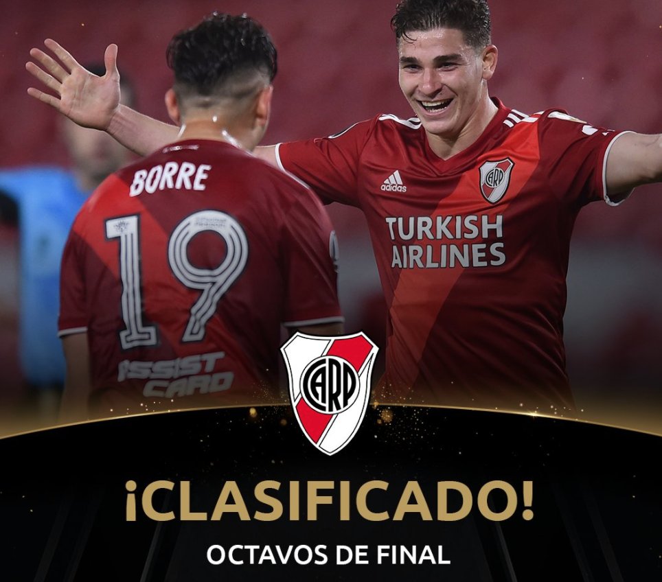 LGyAsoc's tweet photo. #Libertadores | Final del partido: River venció 2-1 al Sao Paulo

⚽ Doblete de Julián Álvarez para los argentinos. 

🔛 El equipo de Gallardo se clasificó a octavos, dejando sin posibilidades a los paulistas https://t.co/21AseVtGma