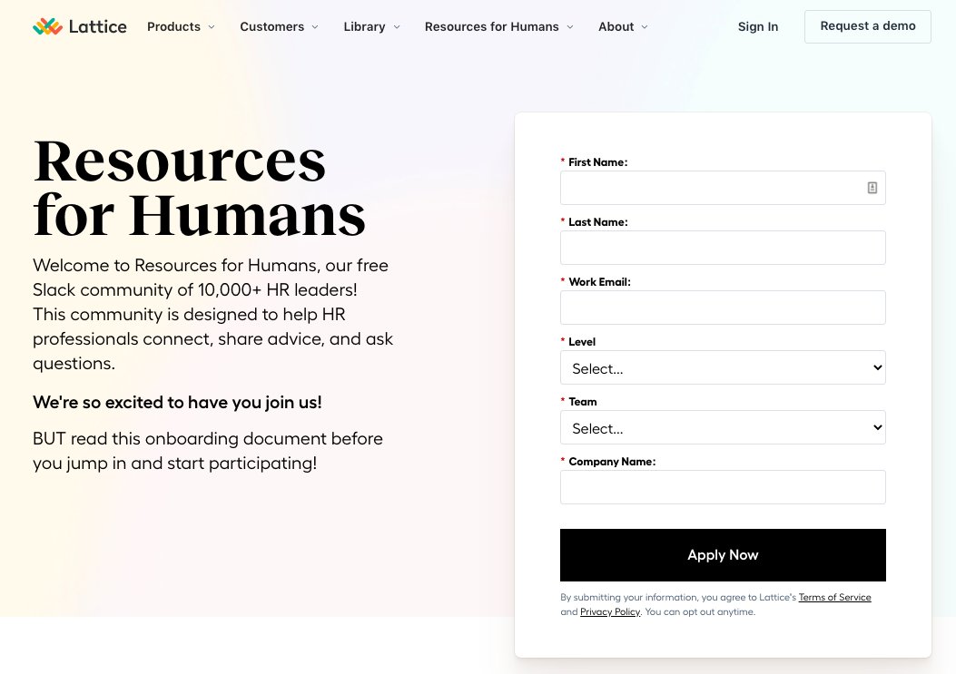 1/  @LatticeHQ's "Resources for Humans" community -- 10,000+ strong. This concept of a niche, free Slack community from a business has taken off and I believe started first w/ Lattice. Being the first mover on a quality community in a niche w/o one = moat.