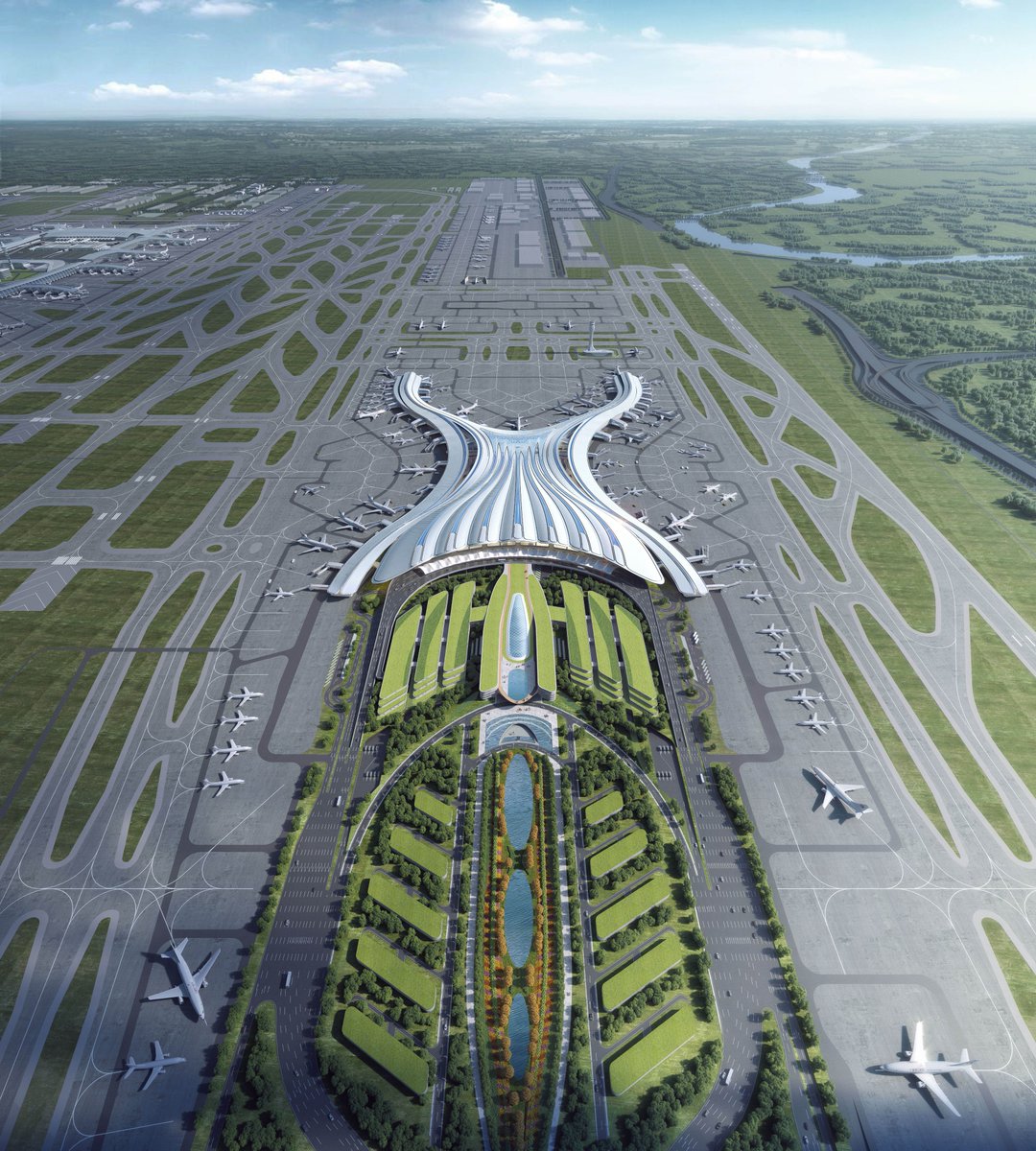 And this is what T3 will look like from the outside when it is finished. It has a similar shape with Chongqing Jiangbei's T3. Airport terminal designs in China are showing clear 'generation' trends that changes every few years.