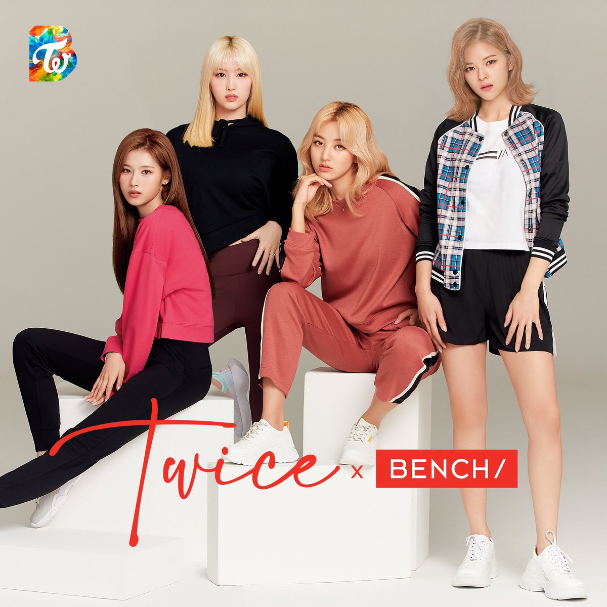 benchtm's tweet photo. Fresh new sight at 📍 Katipunan coming through 👀

Your heart shakers—@JYPETWICE's Sana, Momo, Jihyo &amp; Jeongyeon are back slaying the #TwiceForBENCH new next-level-athletic fits 💥

Discover the latest staples via https://t.co/AmywXo1aXl or in stores nationwide.

#BENCHEveryday https://t.co/ilQ0ugyVA6