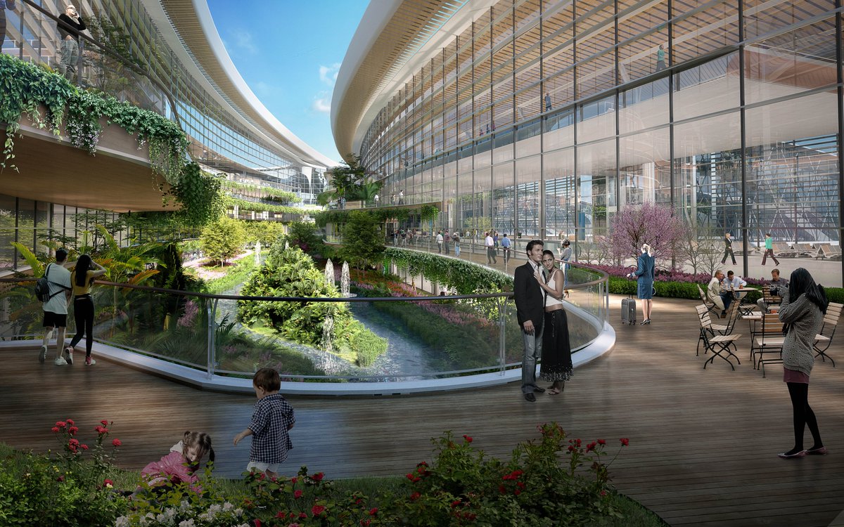 CAN T3 will again incorporate outdoor gardens in airside, which was a feature in T2. This terminal will be primarily used by Air China, China Eastern and their affliated airlines .