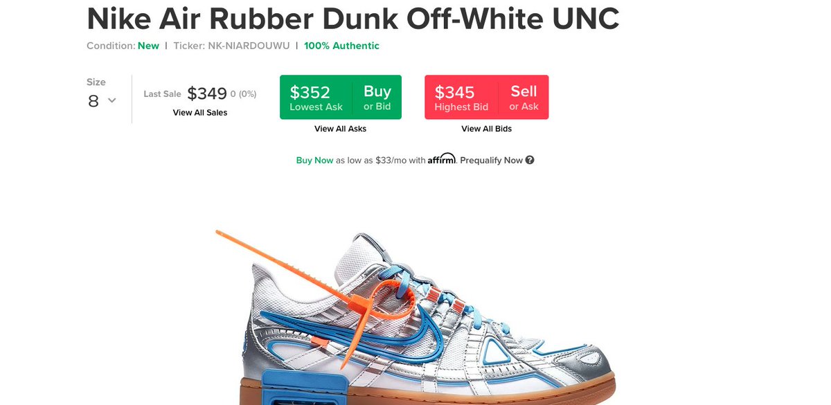 rubber dunk off white resale