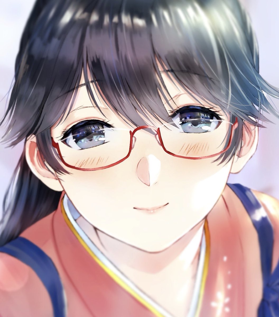 houshou (kancolle) 1girl solo glasses japanese clothes black hair smile long hair  illustration images