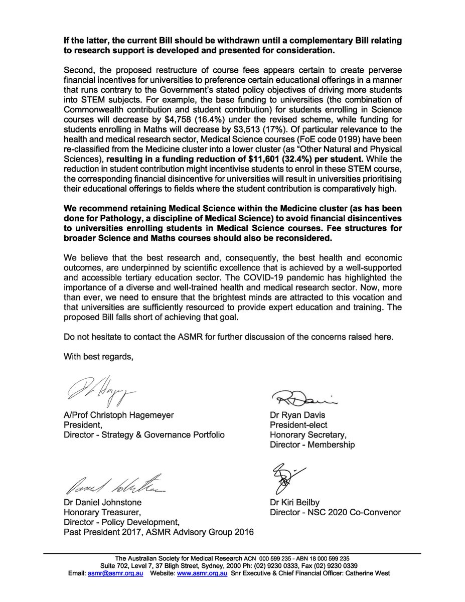 The Australian Society for Medical Research (ASMR) (@theasmr1) on Twitter photo The Government’s Job-Ready Graduates Bill is set to cause chaos to Australia’s higher education sector.
The ramifications of this bill for the already underfunded health and medical research are catastrophic.
<a href="/TheASMR1/">The Australian Society for Medical Research (ASMR)</a> have made a submission opposing the bill.
Here's why: The Government’s Job-Ready Graduates Bill is set to cause chaos to Australia’s higher education sector.
The ramifications of this bill for the already underfunded health and medical research are catastrophic.
<a href="/TheASMR1/">The Australian Society for Medical Research (ASMR)</a> have made a submission opposing the bill.
Here's why: