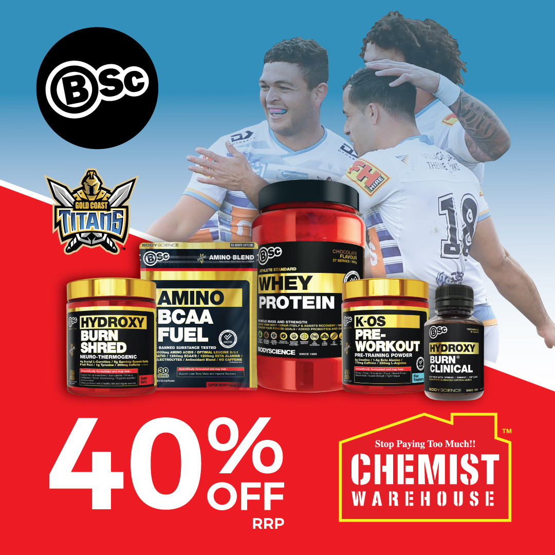 GCTitans's tweet image. 🏋️‍♂️Train, Play, Recover like a Titans with 40% off the whole @bodyscience products at Chemist Warehouse.
➡️bit.ly/3cNl73r