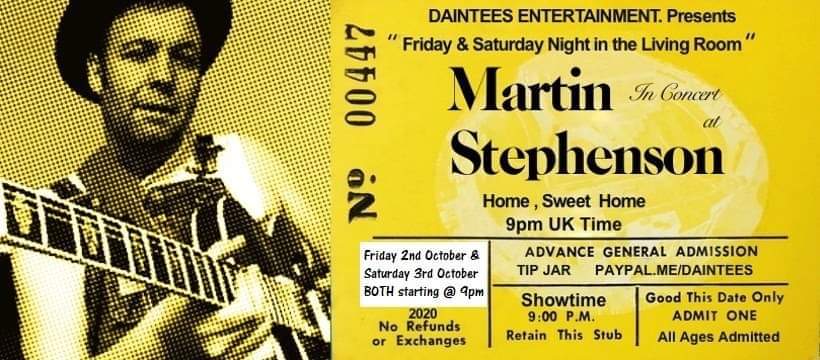 GIGS:

I'm doing two more 'Lockdown Live' gigs on Facebook this weekend. 

Hopefully you're free to join me for these on Fri 2nd &amp; Sat 3rd Oct @ 9pm? Mx

Details here:

fb.me/e/1uuDlzdJr