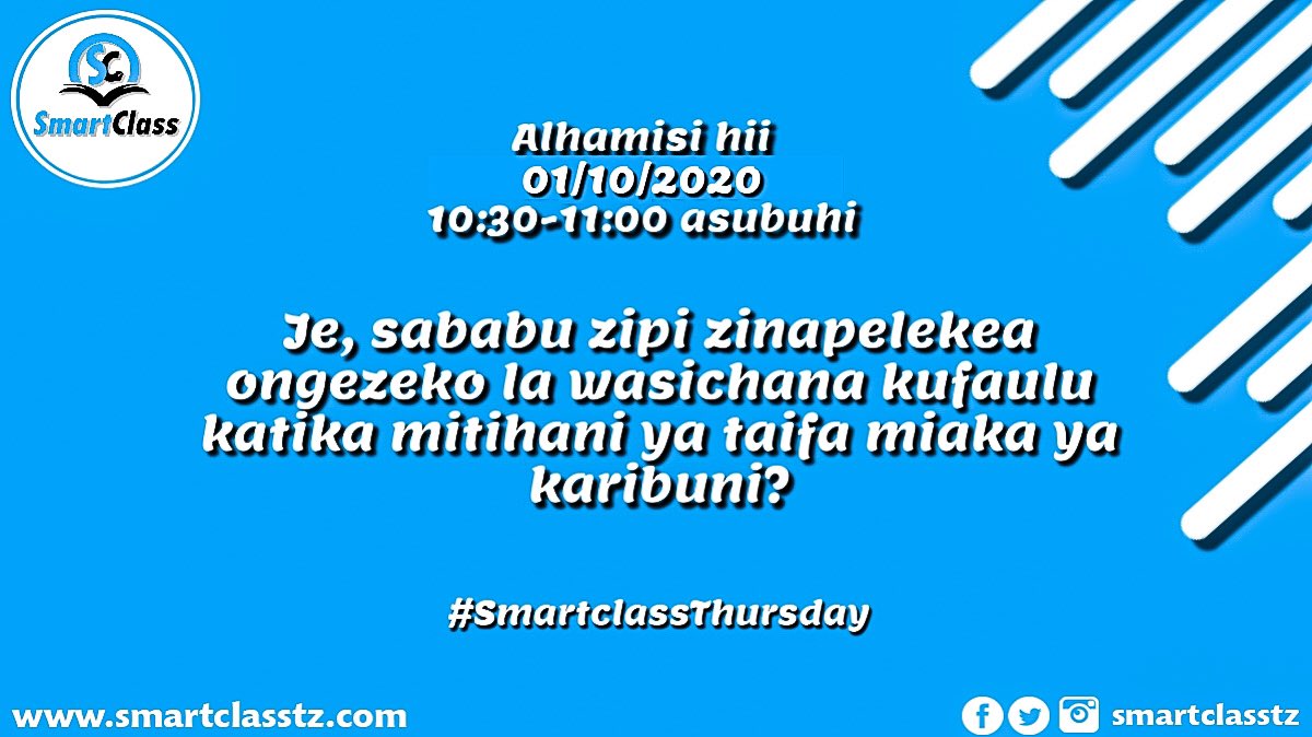 AsheryDuma's tweet photo. #SmartclassThursday #October1st 

Katika miaka ya karibuni wasichana wamekuwa vinara katika mitihani ya kitaifa.

Je, sababu zipi zinapelekea matokeo haya chanya katika sekta ya elimu ?

Tumia #Tag, Changia Mada, Kwanzia 10:30~11:00

Cc: @KennedyMmari @rollymsouth @ayubu_madenge https://t.co/j6BDe8P15u
