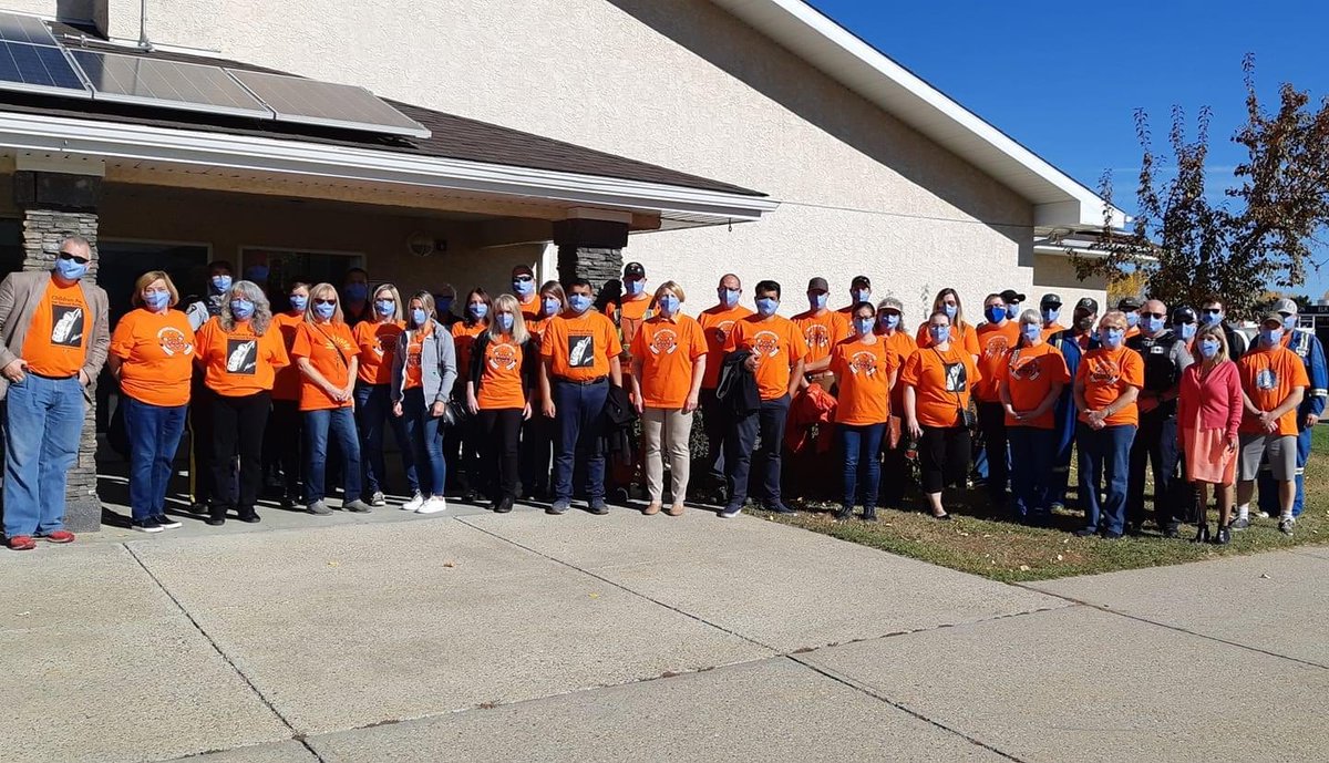 TKulbisky's tweet photo. Was proud to have complete team support for Orange Shirt Day. #EveryChildMatters #ResidentialSchools #townofdevon https://t.co/AVnXOoIldn