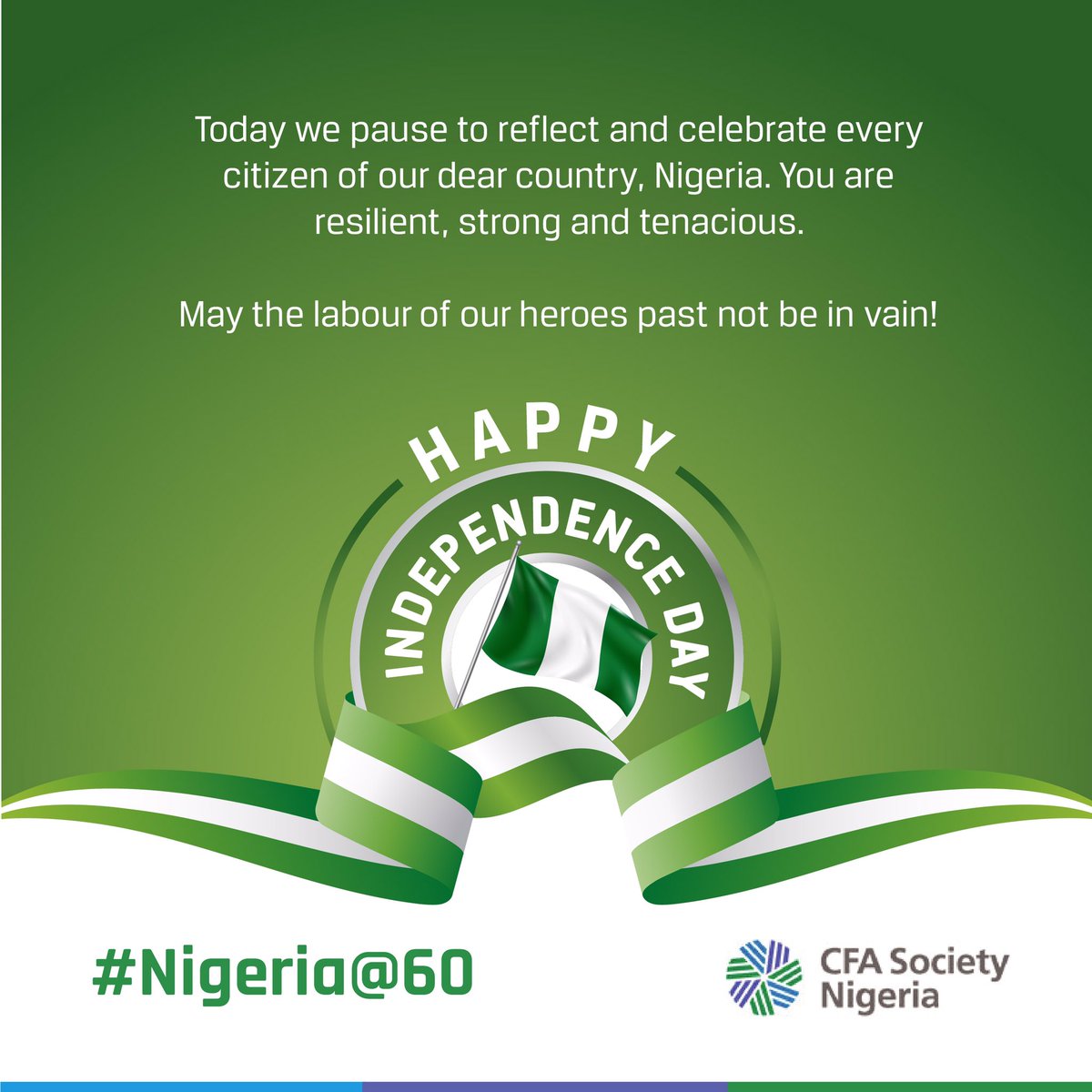 Today we pause to reflect and celebrate every citizen of our dear country, Nigeria. You are resilient, strong and tenacious.

Happy Independence Day!

#Nigeria #IndependenceDay #happyindependenceday #NigeriaAt60