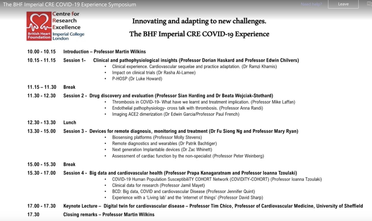 BHF Imperial CRE COVID-19 Experience Symposium starting now imperial.ac.uk/events/122276/… @ImperialNHLI @BHFCoREImperial