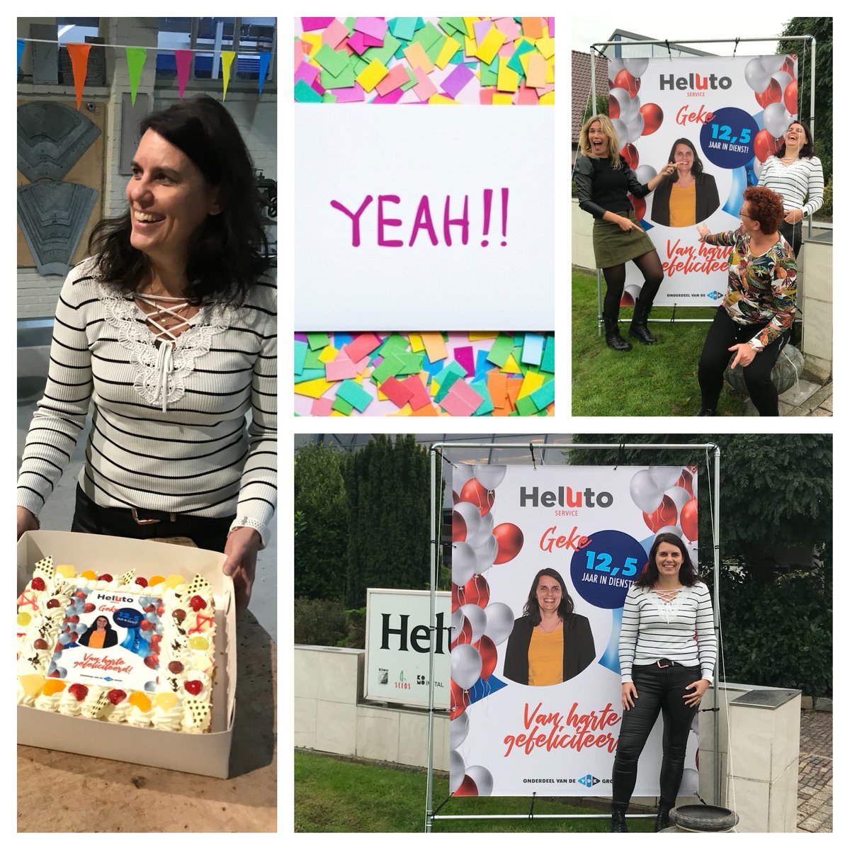 Heluto's tweet photo. Onze collega Geke Schulting 12,5 jaar in dienst! Van harte gefeliciteerd en geniet van deze mijlpaal! #heluto #jubileum #jubilaris #taart #diever #feestje #kleinfeestje #twaalfenhalfjarigjubileum https://t.co/77g98WMLBZ