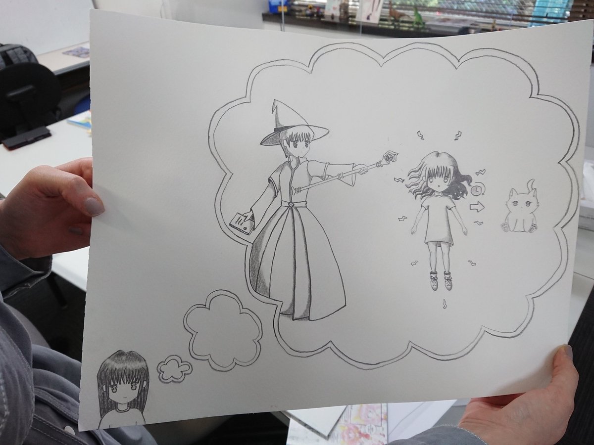 マンガスクール中野 谷沢直 Naoyazawa 先生の 英語によるマンガの描き方講座 1枚目 授業後の谷沢先生 ペン入れ後の素敵な完成作品と生徒さん 2枚目 生徒さんの事前の作品も可愛いです T Co Bobfe0o9r4 マンガスクール中野